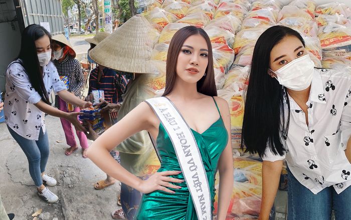 Á hậu Kim Duyên dùng tiền tiết kiệm trao quà cho người dân khó khăn