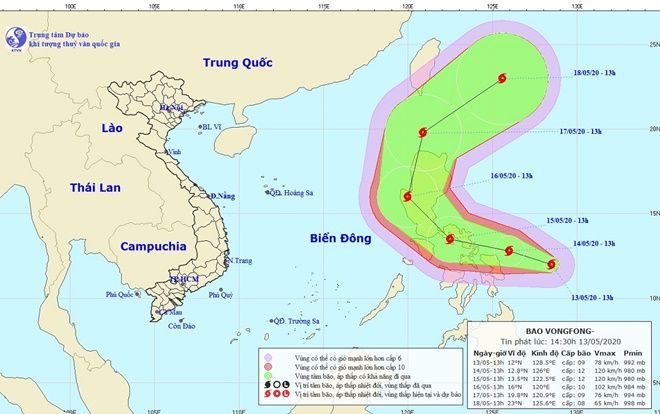 Bão Vongfong giật cấp 11 có hướng di chuyển về phía Biển Đông