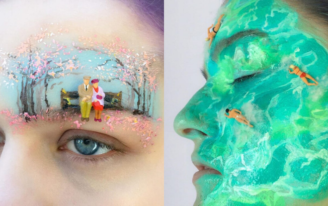 Cô gái sáng tác tranh 3D bằng bộ dùng dụng cụ trang điểm