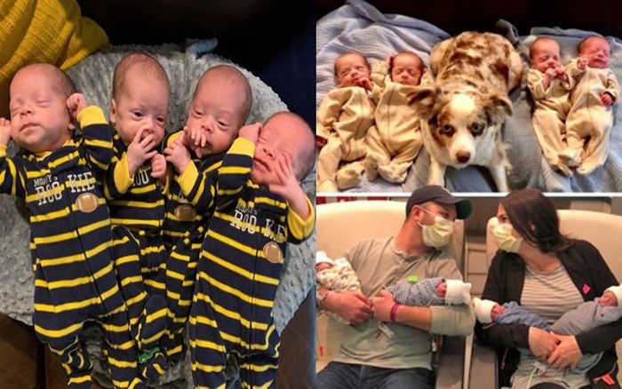 Bà mẹ sinh 4 bé trai giống nhau như đúc giữa đại dịch COVID-19