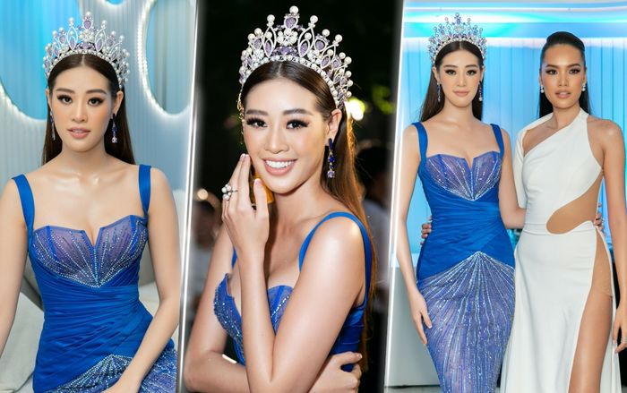 Khánh Vân đẹp kiêu kỳ đội vương miện Brave Heart tái ngộ Người đẹp biển Hoàng Phương