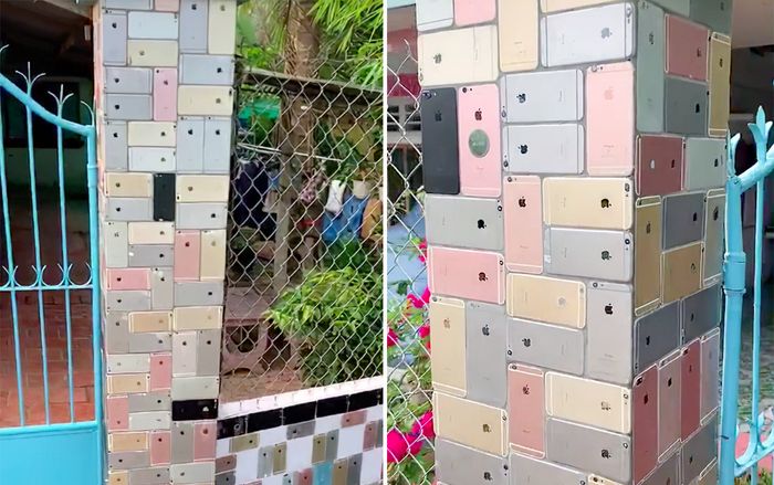 Trầm trồ trước ngôi nhà dùng hàng trăm chiếc iPhone để ốp tường, dát đầy 2 bên cổng