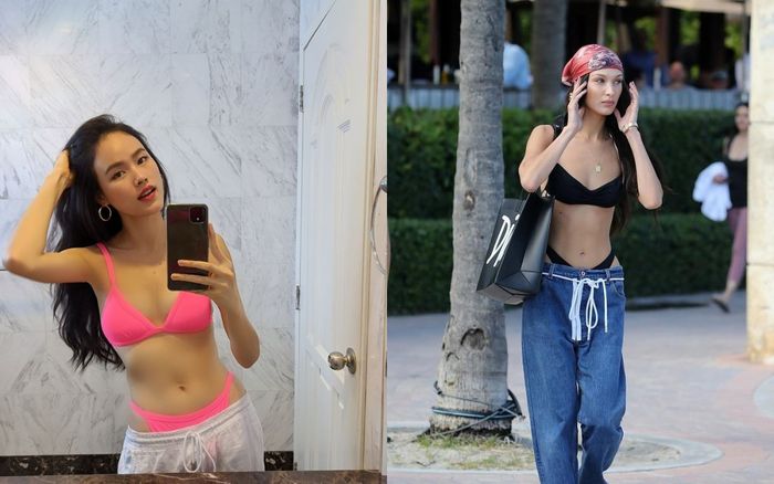 Nàng mẫu Tuyết Lan cực gắt khi 'bắt sóng' kiểu mặc bikini mix quần xệ lộ nội y như chân dài Bella Hadid