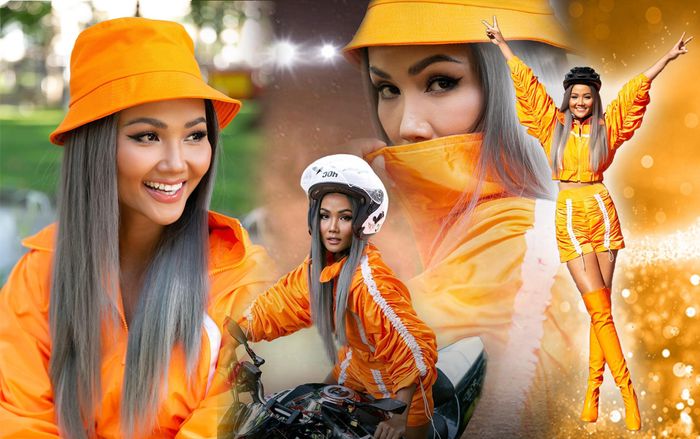 Tóc xám khói, diện cả cây 'cam tươi', H'Hen Niê xứng danh 'đại tỷ mặc đẹp' dàn hoa hậu Việt