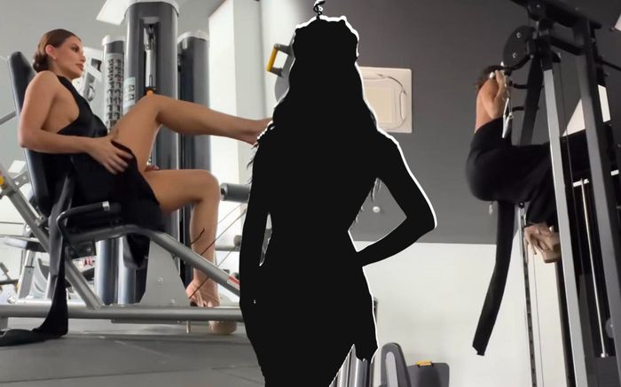 Một nàng hậu 'chơi lớn' mặc đầm dạ hội, đi giày cao gót hơn 15cm... đi tập gym