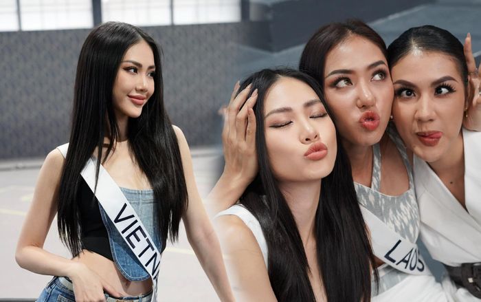 Bùi Quỳnh Hoa khoe eo con kiến tạo dáng 'xì tin' bên cạnh đối thủ, chiến hết mình cho đêm bán kết