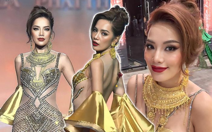 Đeo vàng kín người, Lê Hoàng Phương nổi bật trên sân khấu Thái nhưng suýt khóc vì 1 điều