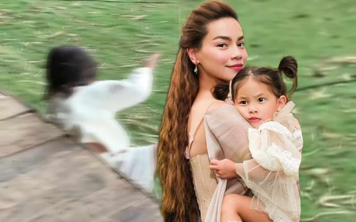 Con gái Hồ Ngọc Hà ngã lộn vòng khi đi làm cùng mẹ, hành động sau đó được dân mạng khen hết lời