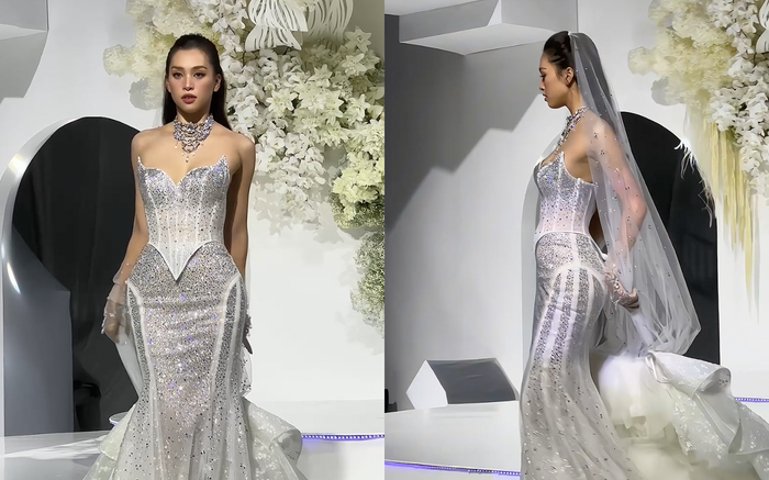 Hoa hậu Tiểu Vy gặp sự cố khi đang diễn, phải chạy vào cánh gà nhờ hỗ trợ