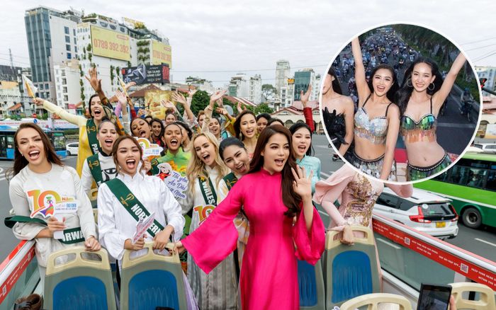 Thí sinh Miss Earth 2023 diện áo dài nền nã diễu hành trên phố