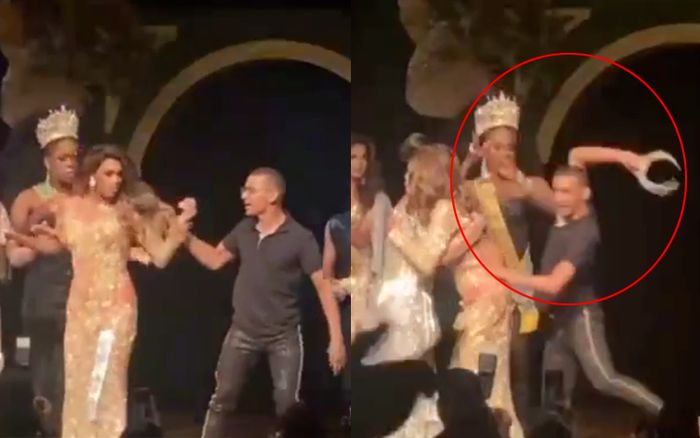 Bức xúc chồng á hậu giật vương miện của hoa hậu 'đập tan tành' khi biết kết quả