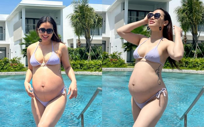 Phương Trinh Jolie diện bikini khoe bụng bầu vượt mặt những ngày cuối thai kỳ