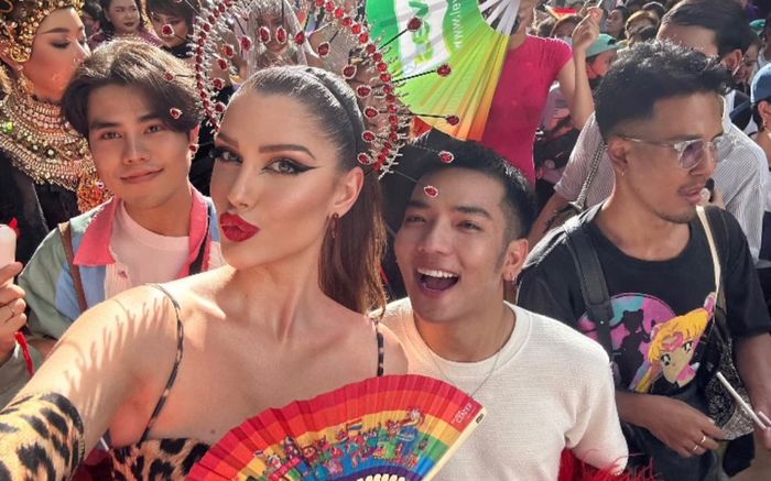 Hoa hậu Hoà bình Quốc tế 2022 bất ngờ xuất hiện 'đỏ rực' tại Pride Bangkok 2023.