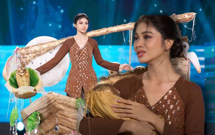 Á hậu Minh Kiên bật khóc ngay trên sân khấu khi đang diễn trang phục dân tộc