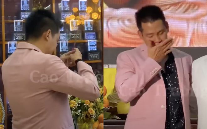 Quặn lòng hình ảnh Phùng Ngọc Huy thắp hương cho cố diễn viên Mai Phương