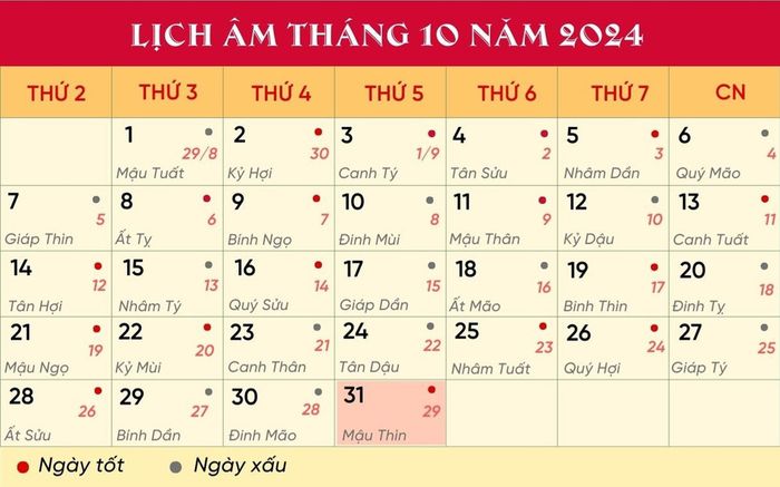 Lịch âm hôm nay (31/10/2024) có thích hợp làm việc lớn không?