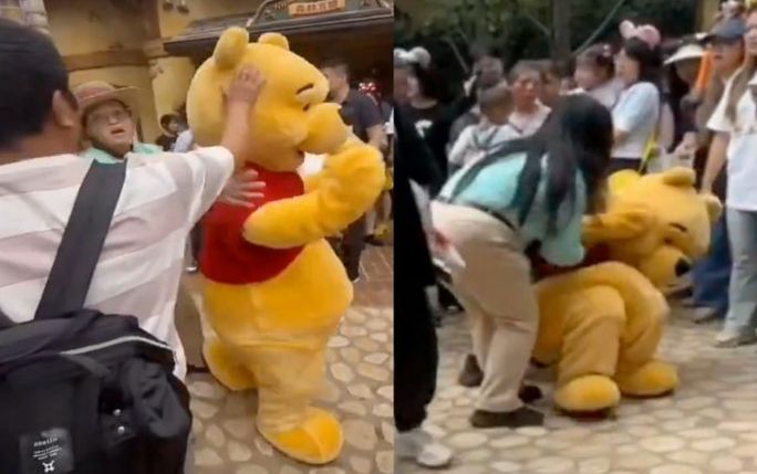 Phẫn nộ du khách đánh mạnh vào người mặc đồ thú bông, ngã lăn xuống đất