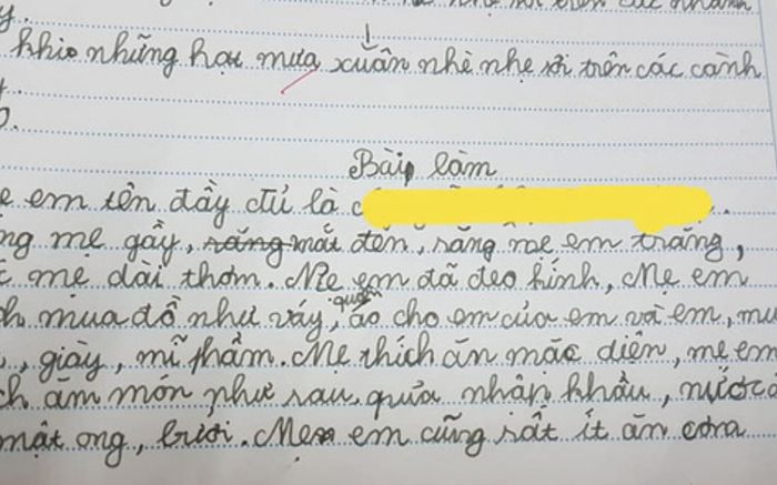 Cô bé tiểu học viết bài văn kể về mẹ, tả một chi tiết khiến ai cũng ngưỡng mộ