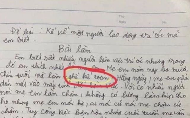 Làm bài văn kể về nghề lao động trí óc, em học sinh khiến mẹ 'cười ra nước mắt'