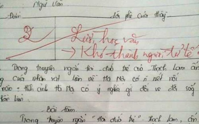 Bài văn chỉ đạt 2 điểm kèm lời phê lạ của thầy giáo gây xôn xao cõi mạng