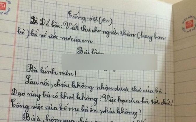 Học sinh làm bài văn viết thư cho bà, dân tình phì cười khi đọc đến câu thứ 2