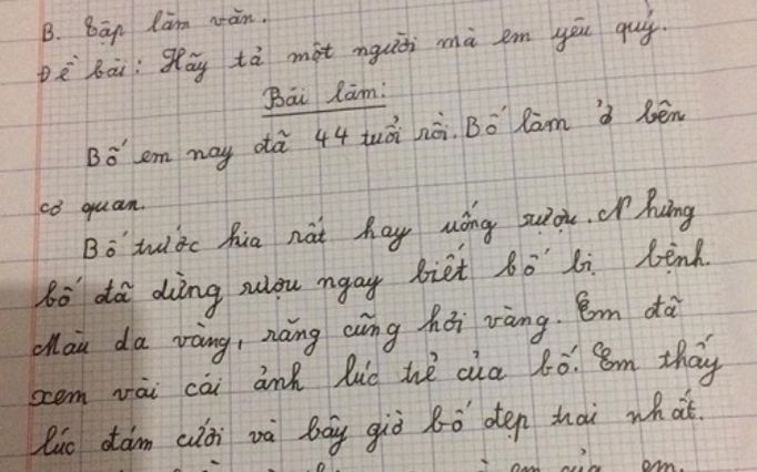 Bài văn tả về ông bố 'cứu tinh của em' khiến dân mạng cười ngất
