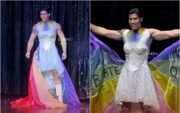 Chàng trai gây bức xúc vì mặc đầm cô dâu thi nam vương quốc tế