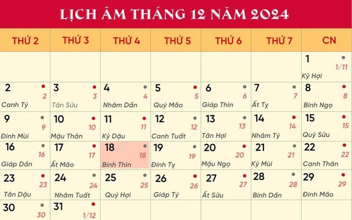 Lịch âm hôm nay 18/12/2024: Ngày đại cát, cầu được ước thấy, việc gì cũng thành công