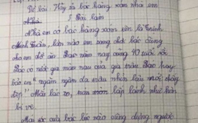 Con gái làm bài văn tả bác hàng xóm, bố đọc xong liền tức anh ách