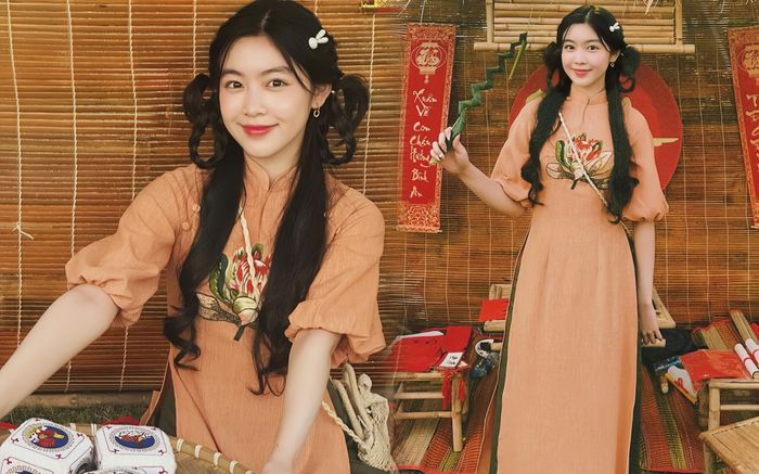 Ái nữ nhà Quyền Linh xúng xính áo dài hoa trong ngày đầu năm Giáp Thìn