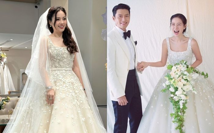 'Mẹ 6 con' Hằng Túi lấp lửng cưới lần 3, đụng hàng váy nửa tỷ của Son Ye Jin: Ai mặc đẹp hơn?