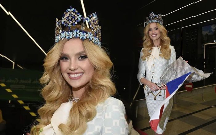 Đương kim Hoa hậu Thế giới về nước, nhan sắc 'phát sáng' tại sân bay