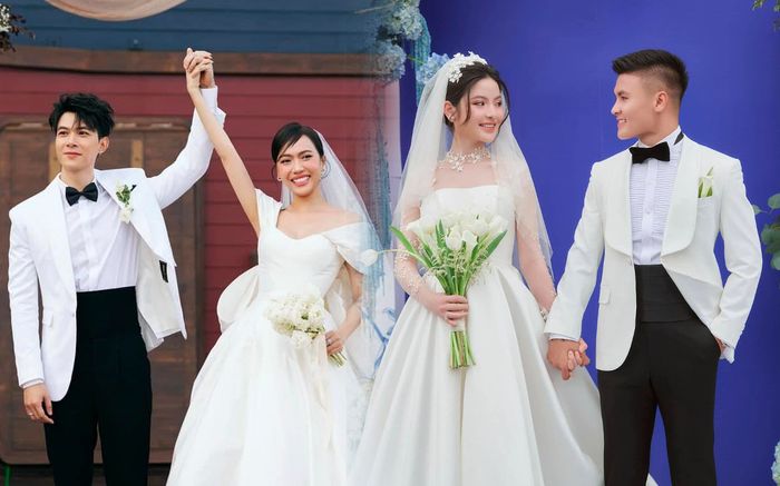 Thay 3 bộ lễ phục trong ngày cưới, Quang Hải 'đụng hàng' Anh Tú, Hyun Bin