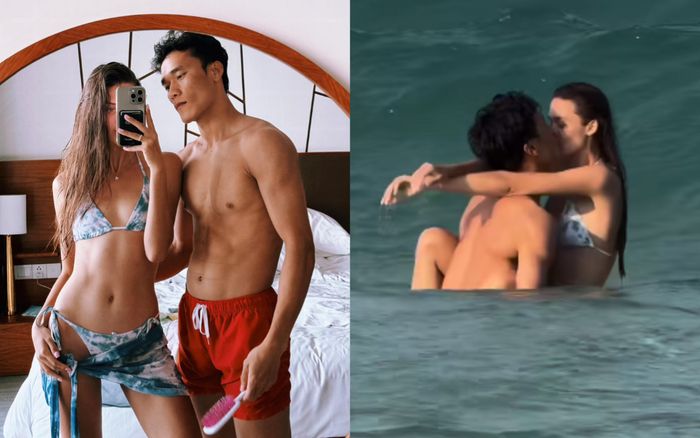 Vợ chồng Bùi Tiến Dũng khoe ảnh diện đồ tắm, hôn nhau nóng bỏng ở biển