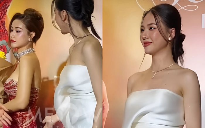 Hoa hậu Bùi Quỳnh Hoa bị đàn chị 'bơ đẹp' ở giữa sự kiện, gương mặt rõ sượng