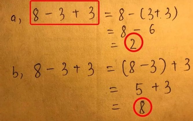Bài toán tiểu học '8-3+3' ra hai đáp án bằng 2 và 8, đâu mới là đáp án đúng?