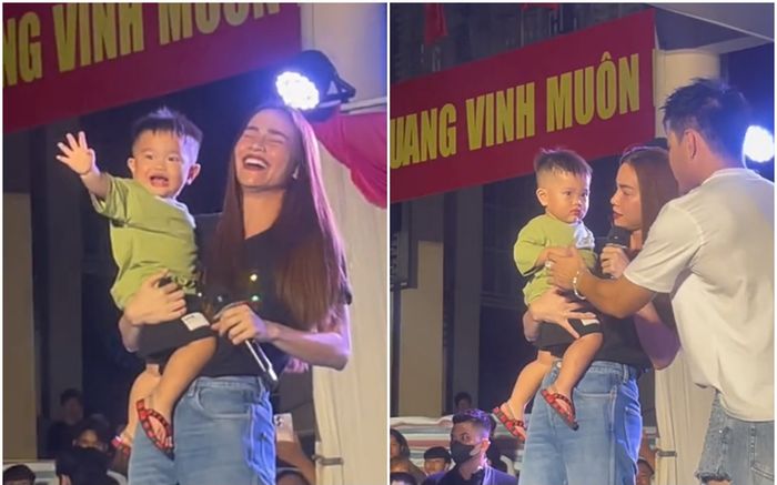 Vừa cười tươi với Hồ Ngọc Hà, con trai Lê Dương Bảo Lâm quay sang nhìn cha với ánh mắt lạ lắm