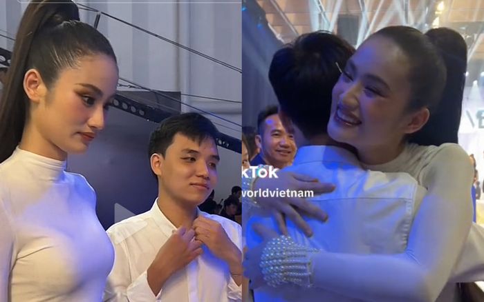 Hoa hậu Ý Nhi ôm chầm lấy bạn trai sau khi diễn xong