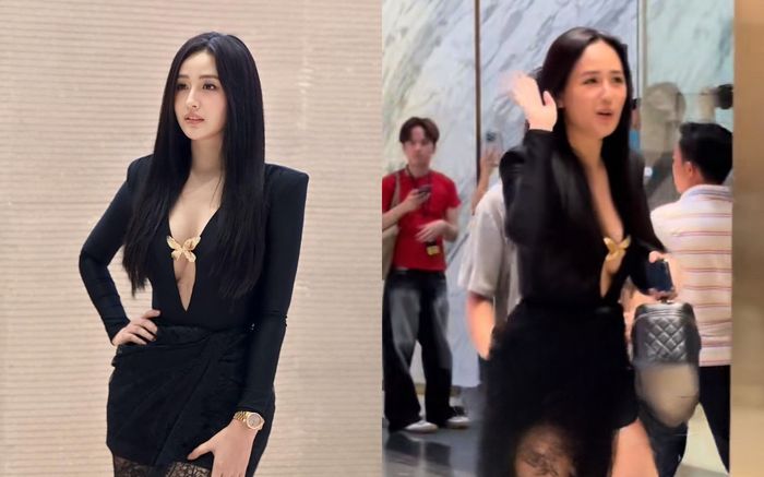 Mai Phương Thúy diện váy trễ ngực gợi cảm, né tránh ống kính ở đám cưới Midu