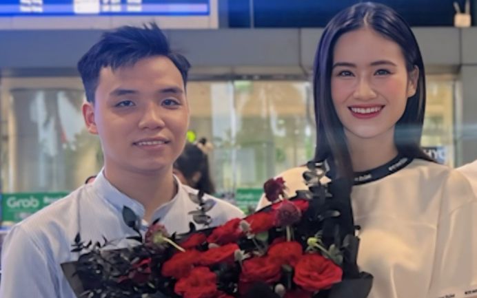 Bạn trai ghi điểm vì 1 hành động khi đón Hoa hậu Ý Nhi tại sân bay