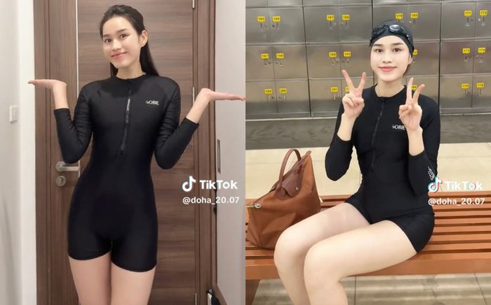 Chăm chỉ học bơi, Đỗ Thị Hà để lộ làn da căng bóng và cặp chân dài miên man