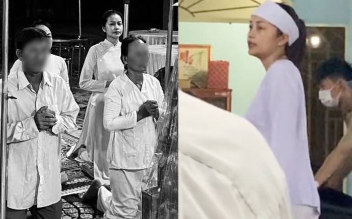 Hoa hậu Ngọc Châu bần thần, đôi mắt sưng húp trong tang lễ mẹ ruột