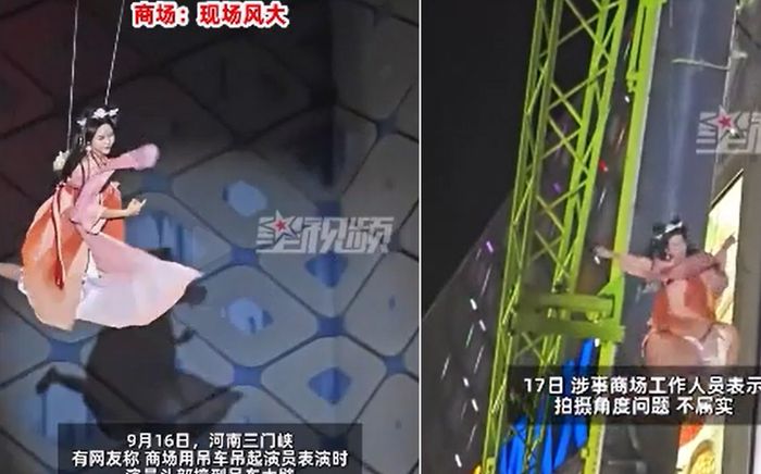 Hóa chị Hằng, nữ nghệ sĩ đập đầu vào thành cần cẩu trong lúc trình diễn trên không