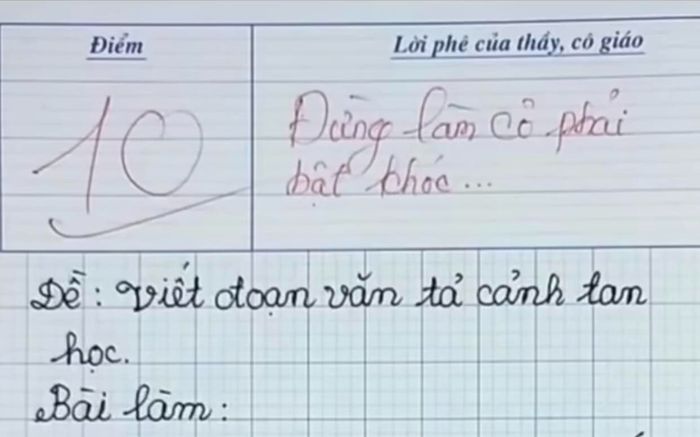 Bài văn tả cảnh tan học nhận điểm 10, cô giáo không kìm được nước mắt