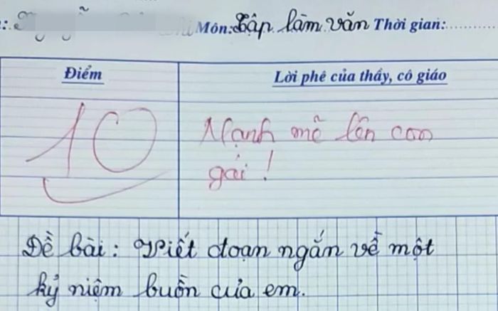 Bài văn về kỷ niệm ngày mẹ đi lấy chồng đạt điểm 10, cô giáo rưng rưng khi viết lời phê