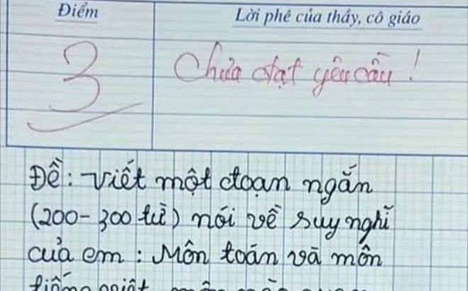 Bài văn 'nói suy nghĩ về môn Toán và Tiếng Việt' chỉ được 3 điểm, dân tình lại khen nức nở