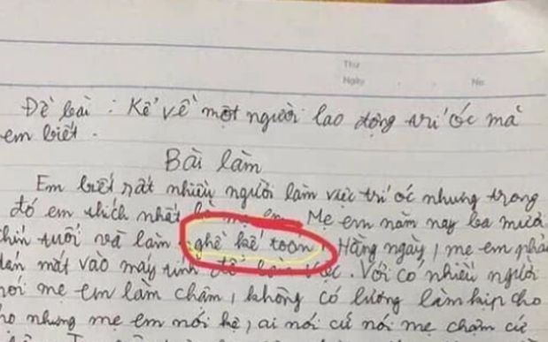 Viết bài văn về mẹ, cậu bé chốt câu cuối khiến ai cũng cười sặc sụa