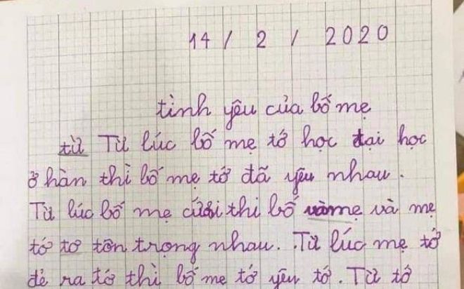Bài văn tả tình yêu của bố mẹ khiến dân mạng cười ngất, phụ huynh lại rơi vào trầm tư