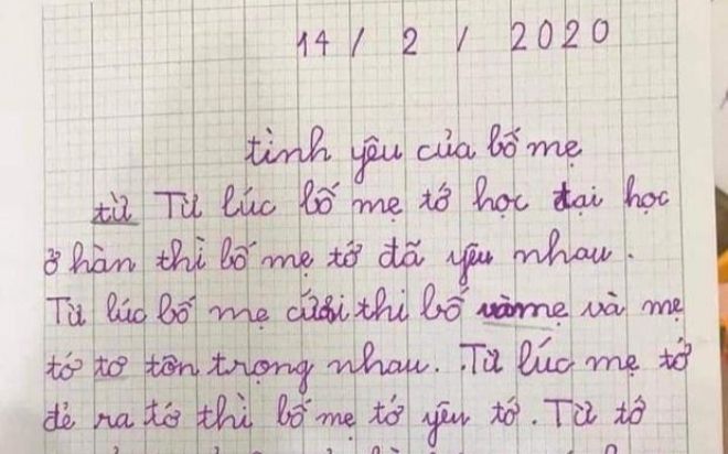 Bài văn tả 'tình yêu của bố mẹ' khiến dân mạng cười lăn, còn phụ huynh rơi vào trầm tư