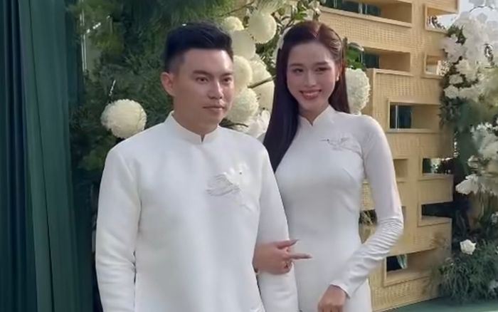 Đỗ Thị Hà e ấp bên chồng doanh nhân trong lễ ăn hỏi, visual 'cô dâu mới' bừng sáng cả khung hình
